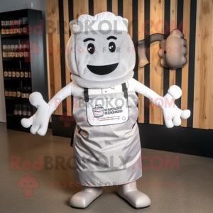 Silver Bbq Ribs mascot costume character dressed with a Romper and Tote bags