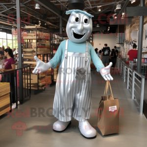 Silver Bbq Ribs mascot costume character dressed with a Romper and Tote bags