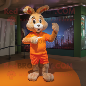 Orange Wild Rabbit mascot costume character dressed with a Running Shorts and Bracelets