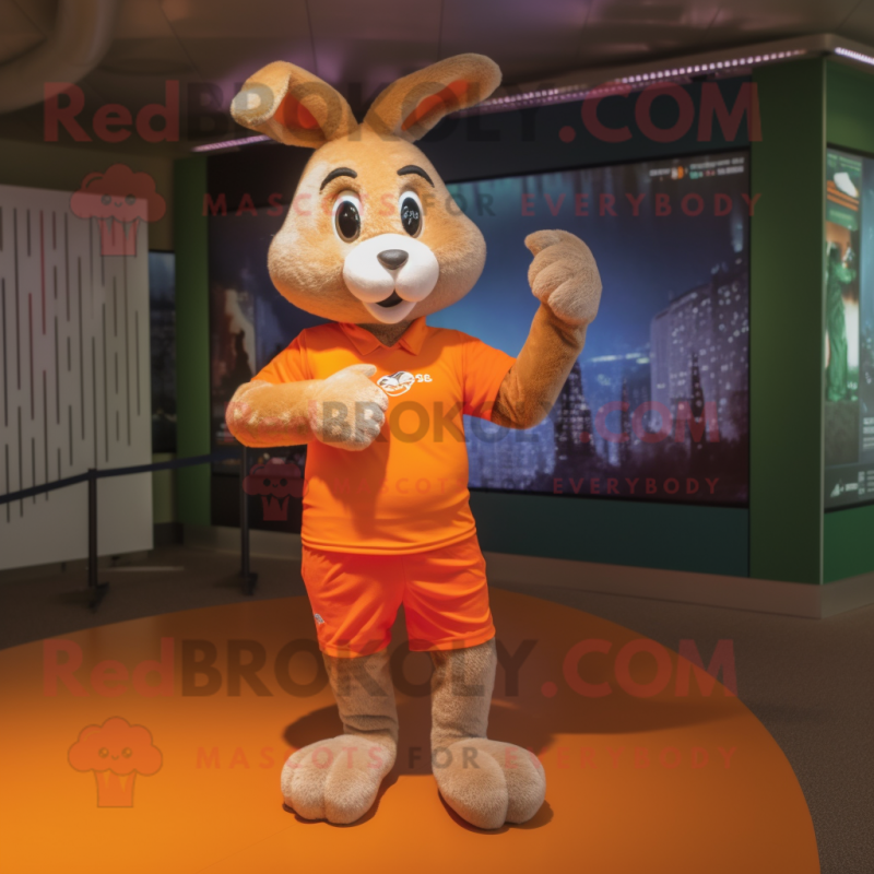 Orange Wild Rabbit mascot costume character dressed with a Running Shorts and Bracelets Orange Wild Rabbit mascot costume character dressed with a Running Shorts and Bracelets