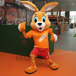 Orange Wild Rabbit mascot costume character dressed with a Running Shorts and Bracelets