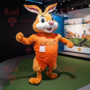 Orange Wild Rabbit mascot costume character dressed with a Running Shorts and Bracelets