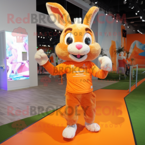 Orange Wild Rabbit mascot costume character dressed with a Running Shorts and Bracelets