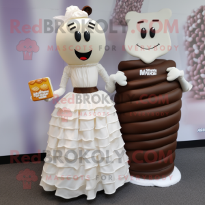 Cream Chocolate Bars mascot costume character dressed with a Wedding Dress and Cummerbunds