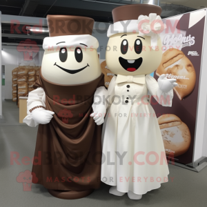 Cream Chocolate Bars mascot costume character dressed with a Wedding Dress and Cummerbunds