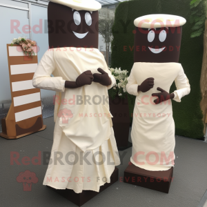 Cream Chocolate Bars mascot costume character dressed with a Wedding Dress and Cummerbunds