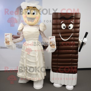 Cream Chocolate Bars mascot costume character dressed with a Wedding Dress and Cummerbunds