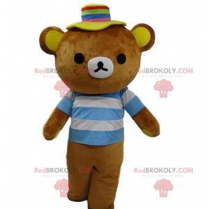 Brun teddy maskot med stripete t-skjorte - Redbrokoly.com