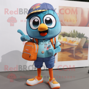 Teal Orange mascot costume character dressed with a Denim Shorts and Wallets