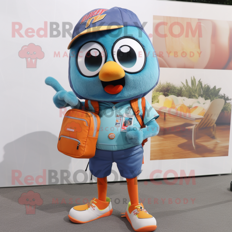 Teal Orange mascot costume character dressed with a Denim Shorts and Wallets Teal Orange mascot costume character dressed with a Denim Shorts and Wallets