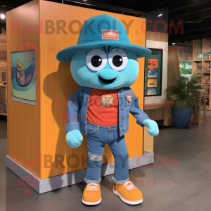 Teal Orange mascot costume character dressed with a Denim Shorts and Wallets