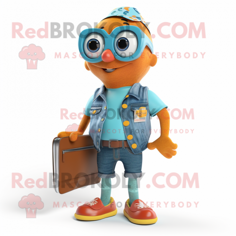 Teal Orange mascot costume character dressed with a Denim Shorts and Wallets Teal Orange mascot costume character dressed with a Denim Shorts and Wallets