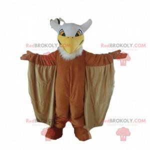 Mascot gran pájaro marrón, traje de águila, buitre -
