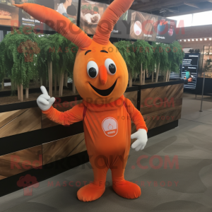 Rust Carrot mascot costume character dressed with a Long Sleeve Tee and Keychains