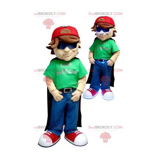 Boy mascot with a cape and a cap - Redbrokoly.com