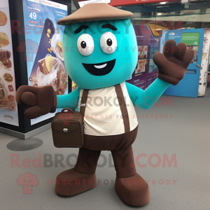 Teal Chocolate Bars mascot costume character dressed with a Trousers and Wallets