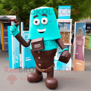 Teal Chocolate Bars mascot costume character dressed with a Trousers and Wallets