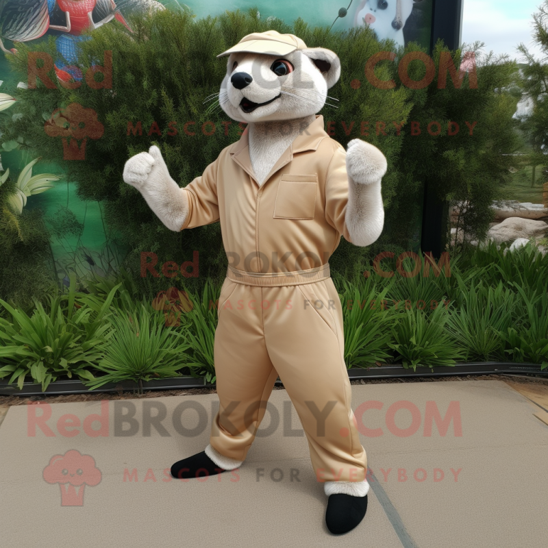 Tan Ferret mascot costume character dressed with a Joggers and Cufflinks Tan Ferret mascot costume character dressed with a Joggers and Cufflinks