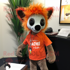 Orange Aye-Aye mascot costume character dressed with a Henley Tee and Hairpins