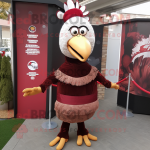 Maroon Turkey mascot costume character dressed with a Trousers and Cummerbunds