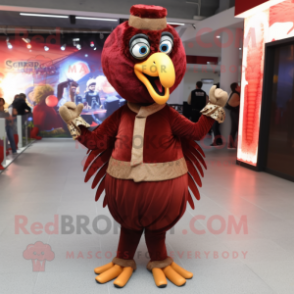 Maroon Turkey mascot costume character dressed with a Trousers and Cummerbunds