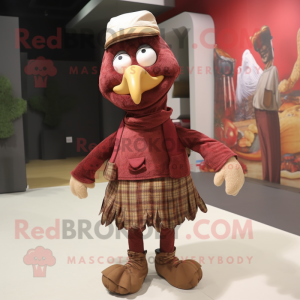 Maroon Turkey mascot costume character dressed with a Trousers and Cummerbunds