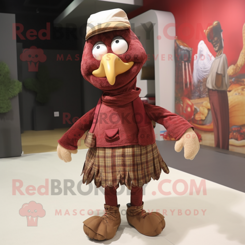 Maroon Turkey mascot costume character dressed with a Trousers and Cummerbunds