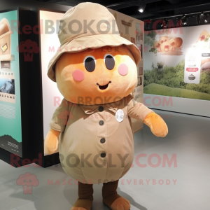 Peach Potato mascot costume character dressed with a Overalls and Hats