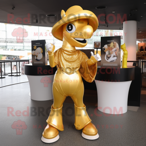 Gold Horseshoe mascot costume character dressed with a Skirt and Gloves