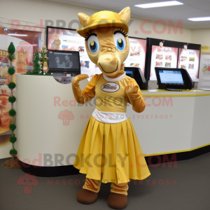 Gold Horseshoe mascot costume character dressed with a Skirt and Gloves