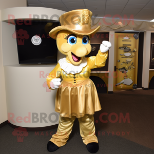 Gold Horseshoe mascot costume character dressed with a Skirt and Gloves