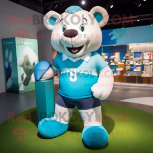 Cyan Bear maskot kostume...