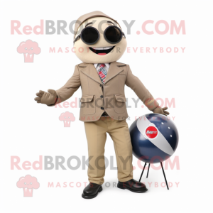 Beige Petanque Ball mascot costume character dressed with a Moto Jacket and Pocket squares