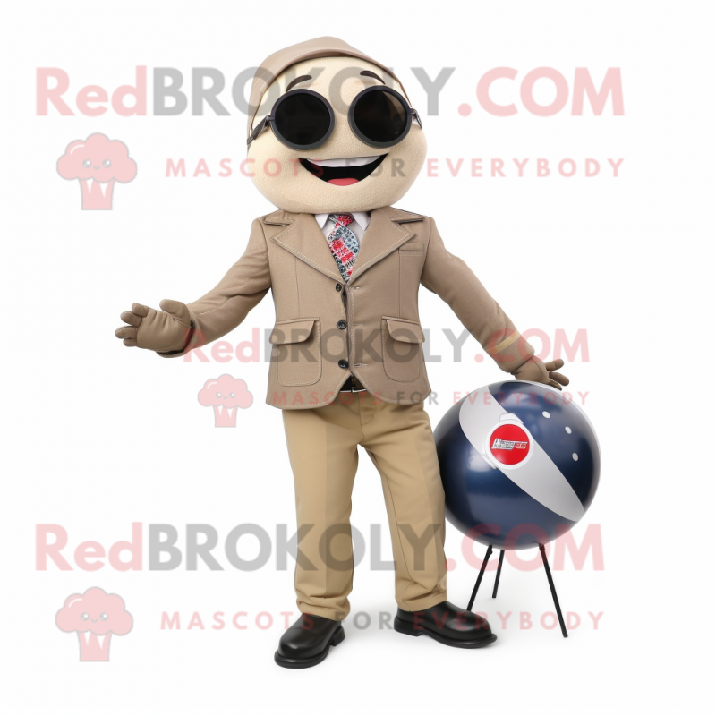 Beige Petanque Ball mascot costume character dressed with a Moto Jacket and Pocket squares