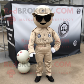 Beige Petanque Ball mascot costume character dressed with a Moto Jacket and Pocket squares