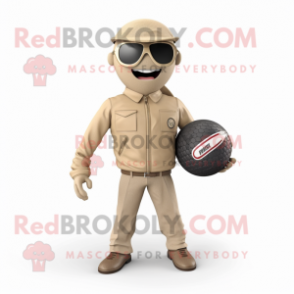 Beige Petanque Ball mascot costume character dressed with a Moto Jacket and Pocket squares