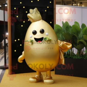 Gold Radish mascot costume character dressed with a Dress and Cufflinks