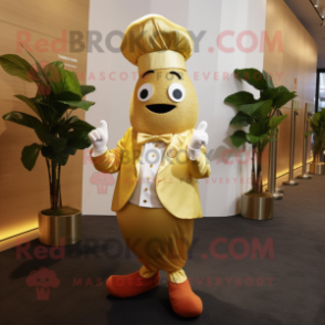 Gold Radish mascot costume character dressed with a Dress and Cufflinks