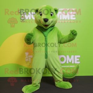 Lime Green Mongoose mascot costume character dressed with a Long Sleeve Tee and Cummerbunds