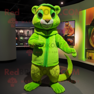 Lime Green Mongoose mascot costume character dressed with a Long Sleeve Tee and Cummerbunds