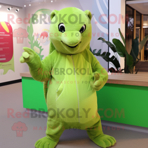 Lime Green Mongoose mascot costume character dressed with a Long Sleeve Tee and Cummerbunds