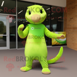 Lime Green Mongoose mascot costume character dressed with a Long Sleeve Tee and Cummerbunds