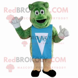 Cyan Caesar Salad mascot costume character dressed with a V-Neck Tee and Mittens