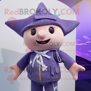 Lavender Starfish mascot costume character dressed with a Bomber Jacket and Scarf clips