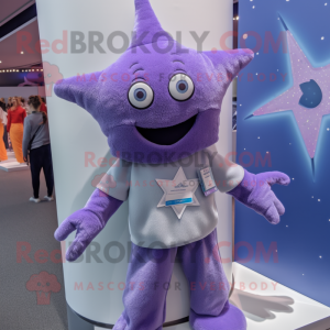 Lavender Starfish mascot costume character dressed with a Bomber Jacket and Scarf clips