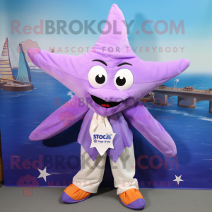 Lavender Starfish mascot costume character dressed with a Bomber Jacket and Scarf clips