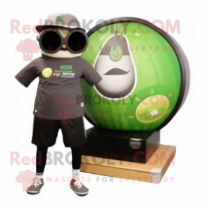 Olive Kiwi mascot costume character dressed with a Yoga Pants and Sunglasses