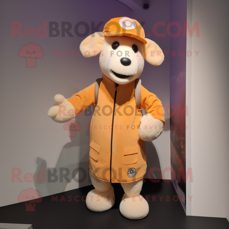 Peach Sheep mascot costume character dressed with a Jacket and Caps