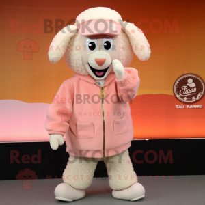 Peach Sheep mascot costume character dressed with a Jacket and Caps