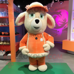 Peach Sheep mascot costume character dressed with a Jacket and Caps